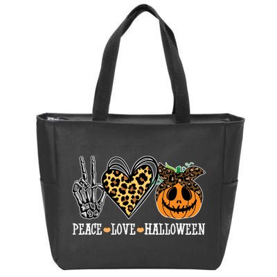 Peace Love Halloween Festive Leopard Zip Tote Bag