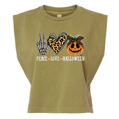 Peace Love Halloween Festive Leopard Garment-Dyed Women's Muscle Tee