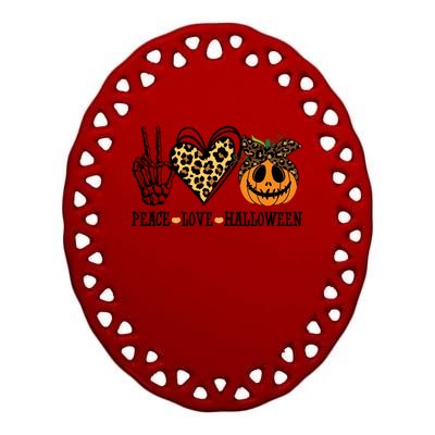 Peace Love Halloween Festive Leopard Ceramic Oval Ornament