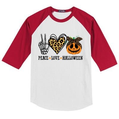 Peace Love Halloween Festive Leopard Kids Colorblock Raglan Jersey