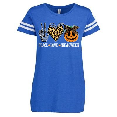 Peace Love Halloween Festive Leopard Enza Ladies Jersey Football T-Shirt