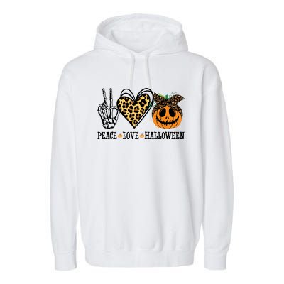 Peace Love Halloween Festive Leopard Garment-Dyed Fleece Hoodie