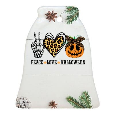 Peace Love Halloween Festive Leopard Ceramic Bell Ornament