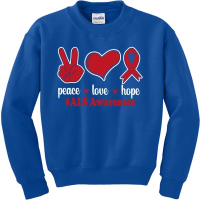 Peace Love Hope Red Ribbon Als Awareness Funny Gift Kids Sweatshirt