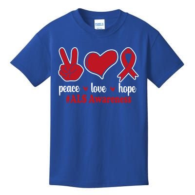 Peace Love Hope Red Ribbon Als Awareness Funny Gift Kids T-Shirt