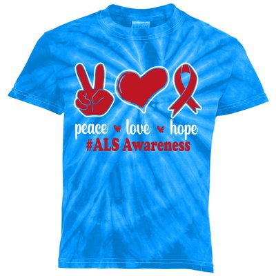 Peace Love Hope Red Ribbon Als Awareness Funny Gift Kids Tie-Dye T-Shirt