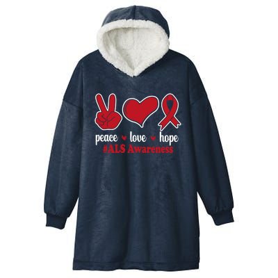 Peace Love Hope Red Ribbon Als Awareness Funny Gift Hooded Wearable Blanket