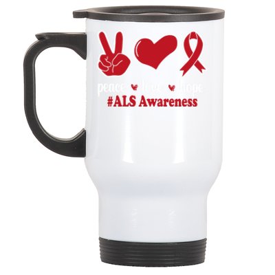 Peace Love Hope Red Ribbon Als Awareness Funny Gift Stainless Steel Travel Mug