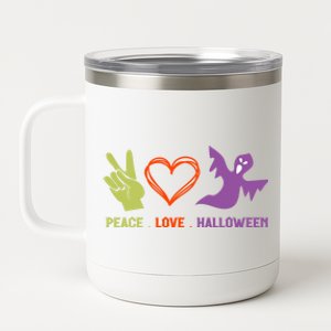 Peace Love Halloween Spirit Spooky Horror Costume Cute Gift 12 oz Stainless Steel Tumbler Cup