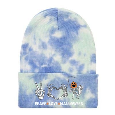 Peace Love Halloween Funny Happy Pumpkin Skeleton Fishing Gift Tie Dye 12in Knit Beanie