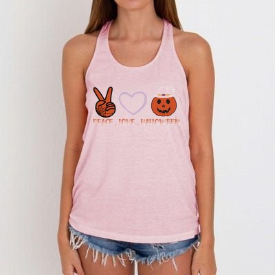 Peace Love Halloween Spirit Spooky Necrocer Cool Gift Women's Knotted Racerback Tank