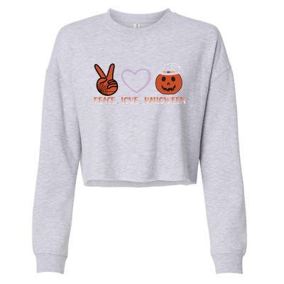 Peace Love Halloween Spirit Spooky Necrocer Cool Gift Cropped Pullover Crew