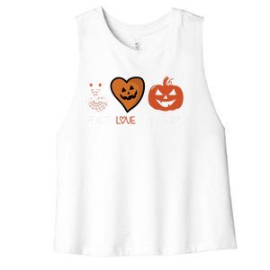 Peace Love Halloween Spirit Spooky Skull Spider Cute Gift Women's Racerback Cropped Tank