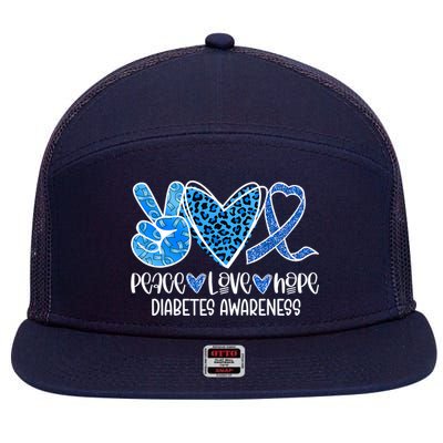 Peace Love Hope Leopard Blue Type 1 Diabetes Awareness 7 Panel Mesh Trucker Snapback Hat