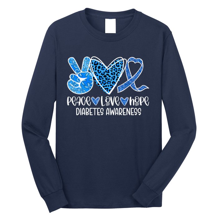 Peace Love Hope Leopard Blue Type 1 Diabetes Awareness Long Sleeve Shirt