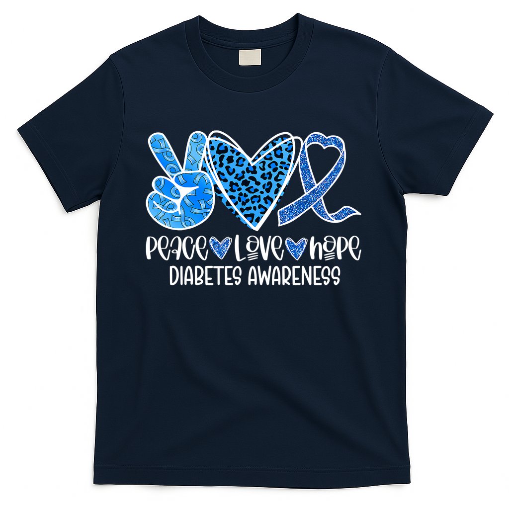 Peace Love Hope Leopard Blue Type 1 Diabetes Awareness T-Shirt