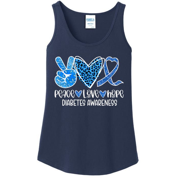 Peace Love Hope Leopard Blue Type 1 Diabetes Awareness Ladies Essential Tank