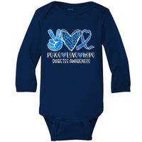 Peace Love Hope Leopard Blue Type 1 Diabetes Awareness Baby Long Sleeve Bodysuit