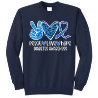 Peace Love Hope Leopard Blue Type 1 Diabetes Awareness Tall Sweatshirt