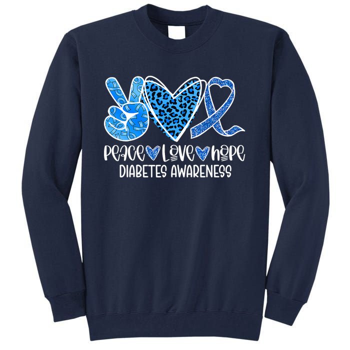 Peace Love Hope Leopard Blue Type 1 Diabetes Awareness Tall Sweatshirt