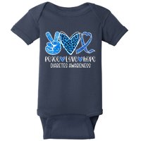 Peace Love Hope Leopard Blue Type 1 Diabetes Awareness Baby Bodysuit