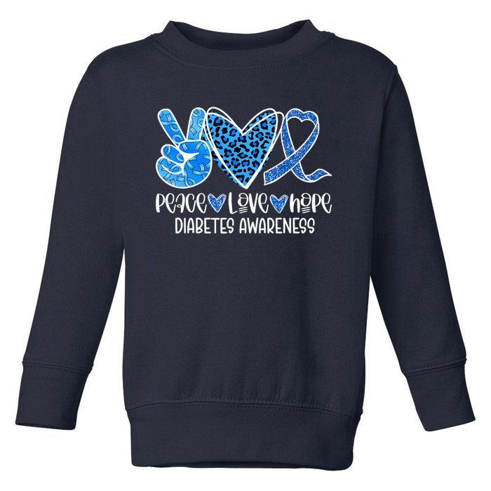 Peace Love Hope Leopard Blue Type 1 Diabetes Awareness Toddler Sweatshirt