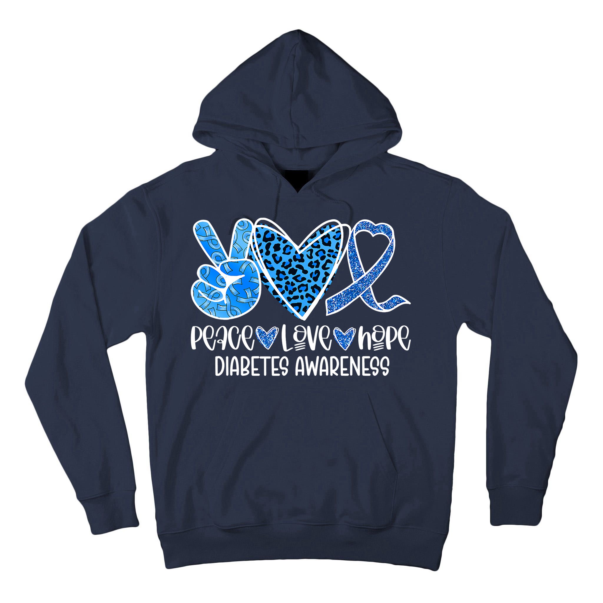 Peace Love Hope Leopard Blue Type 1 Diabetes Awareness Tall Hoodie