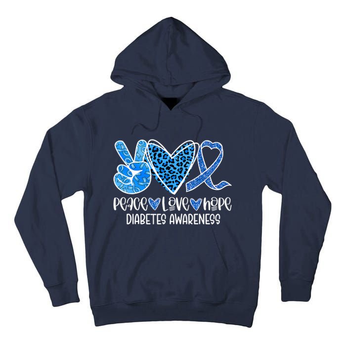 Peace Love Hope Leopard Blue Type 1 Diabetes Awareness Tall Hoodie