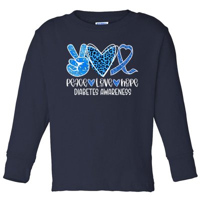 Peace Love Hope Leopard Blue Type 1 Diabetes Awareness Toddler Long Sleeve Shirt