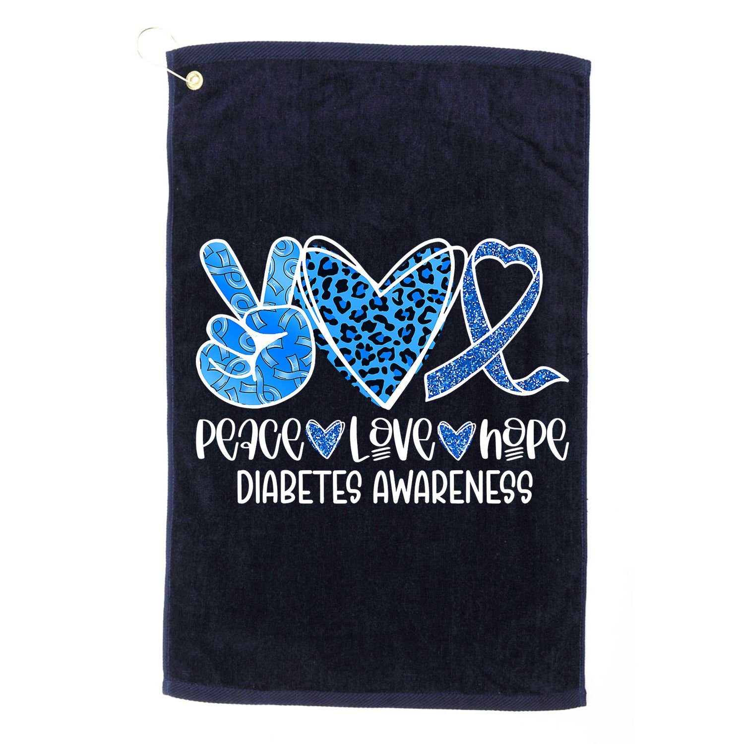 Peace Love Hope Leopard Blue Type 1 Diabetes Awareness Golf Towel