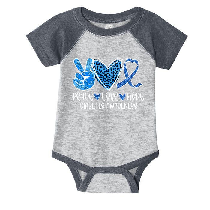 Peace Love Hope Leopard Blue Type 1 Diabetes Awareness Infant Baby Jersey Bodysuit