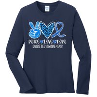 Peace Love Hope Leopard Blue Type 1 Diabetes Awareness Ladies Long Sleeve Shirt