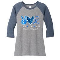 Peace Love Hope Leopard Blue Type 1 Diabetes Awareness Women's Tri-Blend 3/4-Sleeve Raglan Shirt