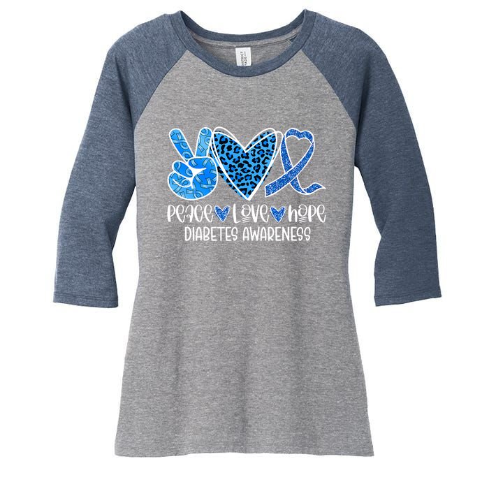 Peace Love Hope Leopard Blue Type 1 Diabetes Awareness Women's Tri-Blend 3/4-Sleeve Raglan Shirt