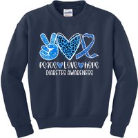 Peace Love Hope Leopard Blue Type 1 Diabetes Awareness Kids Sweatshirt