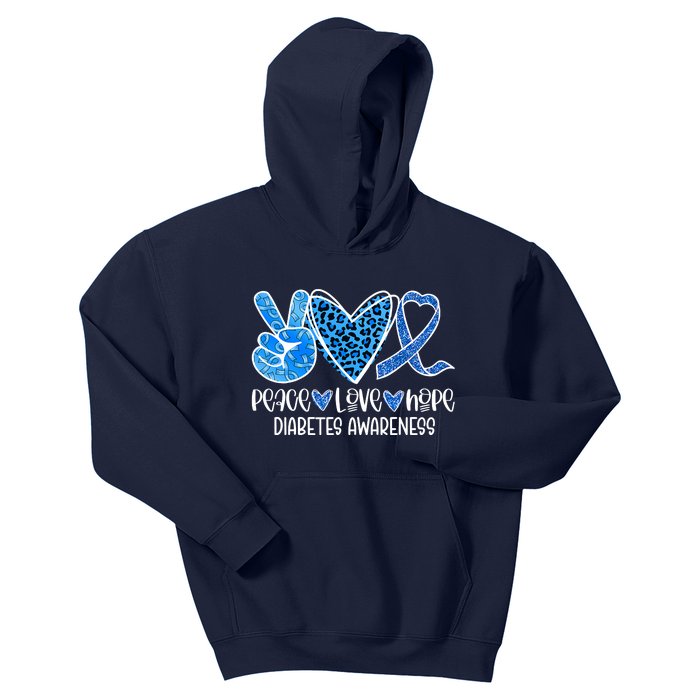 Peace Love Hope Leopard Blue Type 1 Diabetes Awareness Kids Hoodie