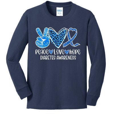 Peace Love Hope Leopard Blue Type 1 Diabetes Awareness Kids Long Sleeve Shirt