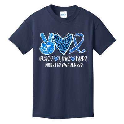 Peace Love Hope Leopard Blue Type 1 Diabetes Awareness Kids T-Shirt