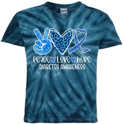 Peace Love Hope Leopard Blue Type 1 Diabetes Awareness Kids Tie-Dye T-Shirt