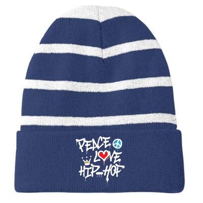 Peace Love Hip Hop Dancing Striped Beanie with Solid Band