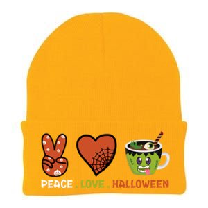 Peace Love Halloween Spirit Spooky Zombie Coffee Great Gift Knit Cap Winter Beanie