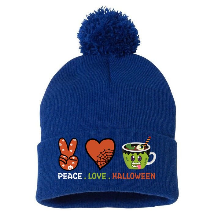 Peace Love Halloween Spirit Spooky Zombie Coffee Great Gift Pom Pom 12in Knit Beanie