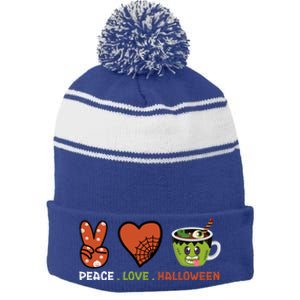 Peace Love Halloween Spirit Spooky Zombie Coffee Great Gift Stripe Pom Pom Beanie