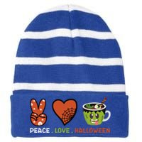 Peace Love Halloween Spirit Spooky Zombie Coffee Great Gift Striped Beanie with Solid Band