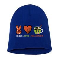 Peace Love Halloween Spirit Spooky Zombie Coffee Great Gift Short Acrylic Beanie