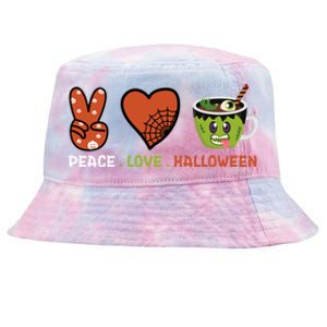 Peace Love Halloween Spirit Spooky Zombie Coffee Great Gift Tie-Dyed Bucket Hat