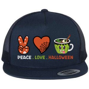 Peace Love Halloween Spirit Spooky Zombie Coffee Great Gift Flat Bill Trucker Hat