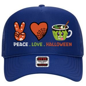 Peace Love Halloween Spirit Spooky Zombie Coffee Great Gift High Crown Mesh Back Trucker Hat