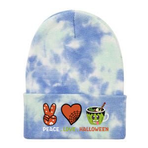 Peace Love Halloween Spirit Spooky Zombie Coffee Great Gift Tie Dye 12in Knit Beanie