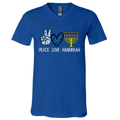 Peace Love Hanukkah Retro Chanukah Jewish  V-Neck T-Shirt